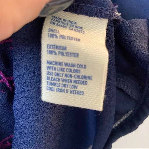 American Eagle long sleeve navy sheer blouse top with purple embroidery-Sz S - Picture 9 of 13